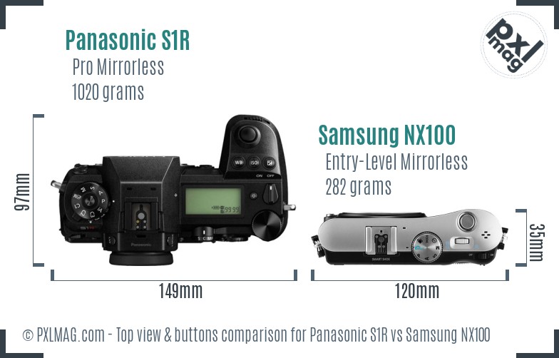 Panasonic S1R vs Samsung NX100 top view buttons comparison