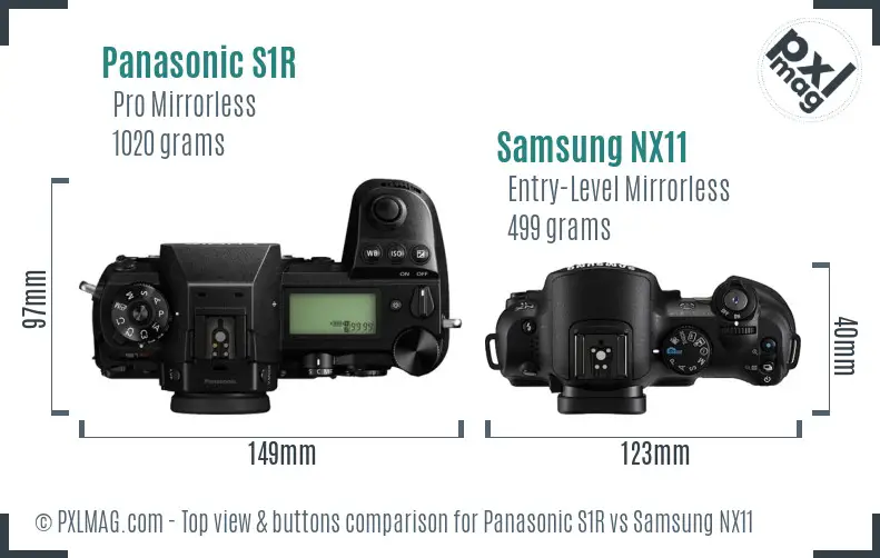 Panasonic S1R vs Samsung NX11 top view buttons comparison