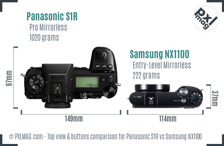 Panasonic S1R vs Samsung NX1100 top view buttons comparison