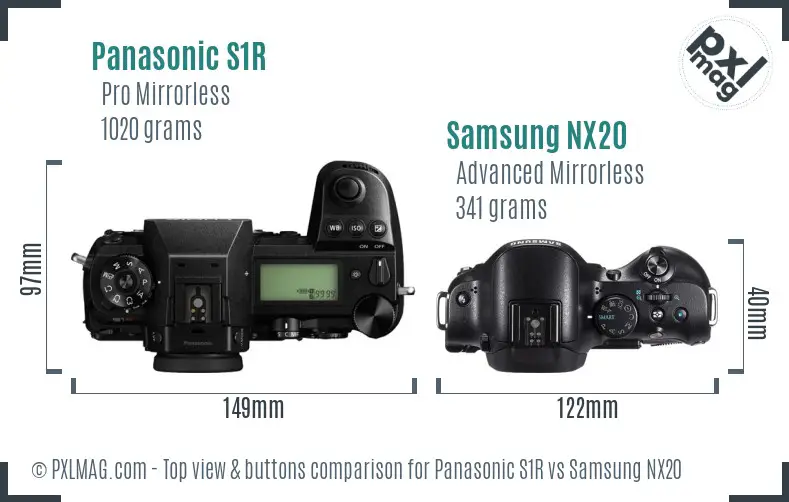 Panasonic S1R vs Samsung NX20 top view buttons comparison