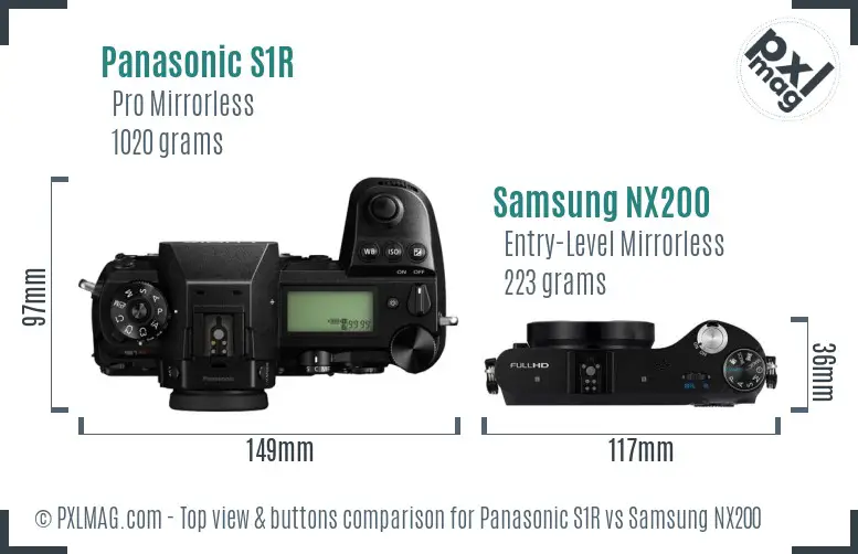 Panasonic S1R vs Samsung NX200 top view buttons comparison