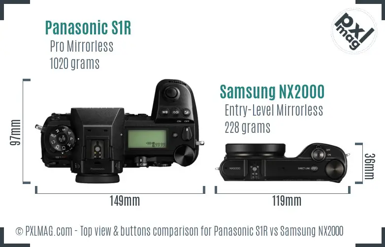 Panasonic S1R vs Samsung NX2000 top view buttons comparison