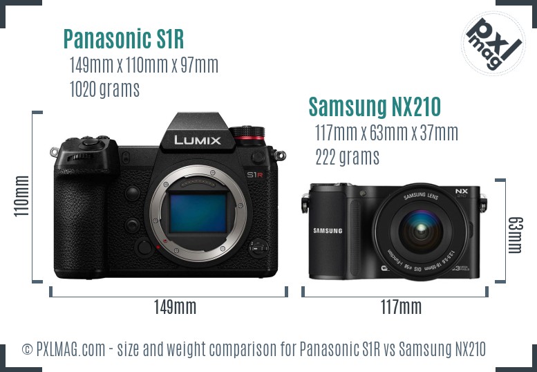 Panasonic S1R vs Samsung NX210 size comparison