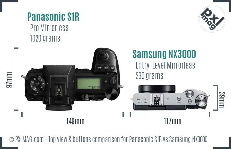 Panasonic S1R vs Samsung NX3000 top view buttons comparison
