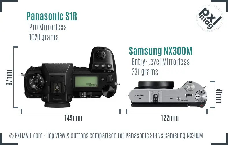 Panasonic S1R vs Samsung NX300M top view buttons comparison