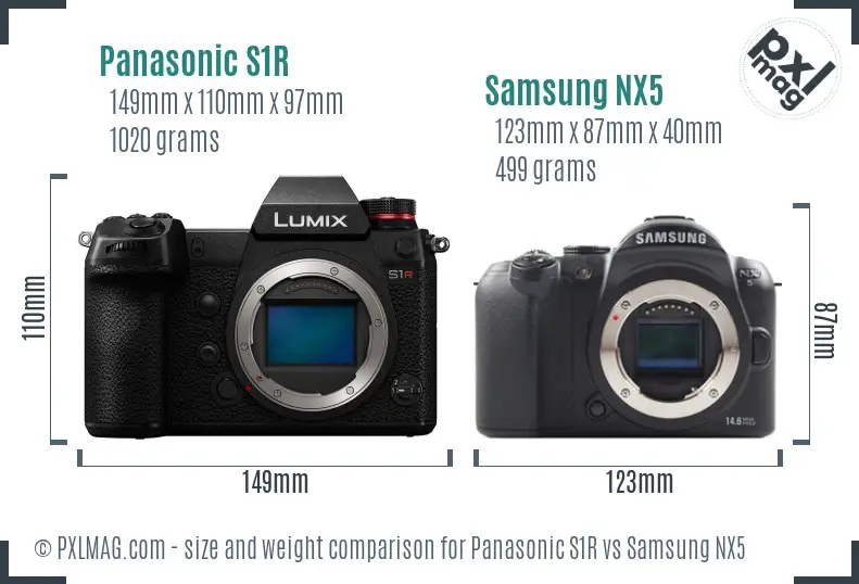 Panasonic S1R vs Samsung NX5 size comparison