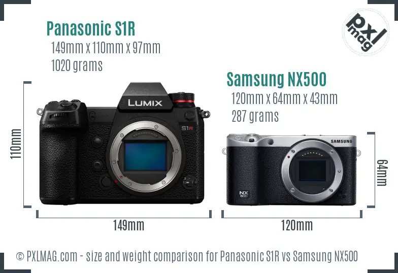 Panasonic S1R vs Samsung NX500 size comparison Panasonic S1R vs Samsung NX500 size comparison