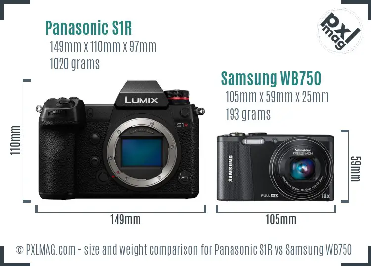 Panasonic S1R vs Samsung WB750 size comparison Panasonic S1R vs Samsung WB750 size comparison
