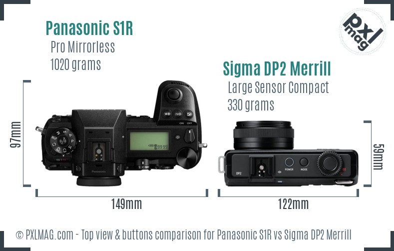 Panasonic S1R vs Sigma DP2 Merrill top view buttons comparison