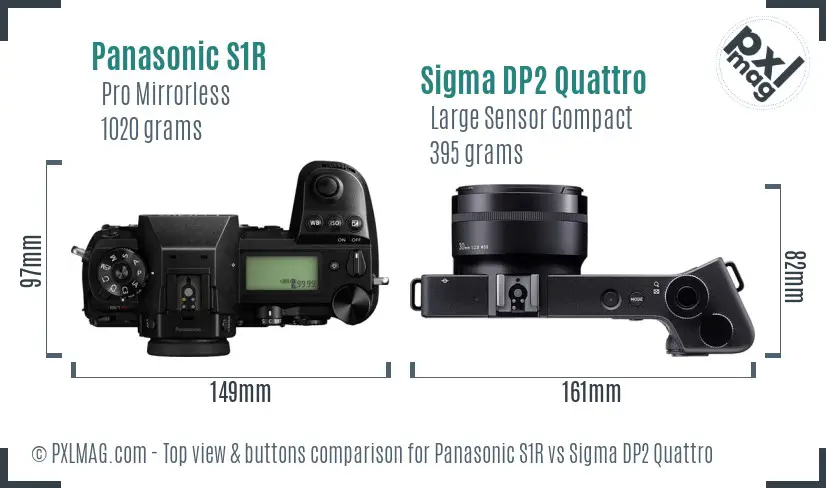 Panasonic S1R vs Sigma DP2 Quattro top view buttons comparison