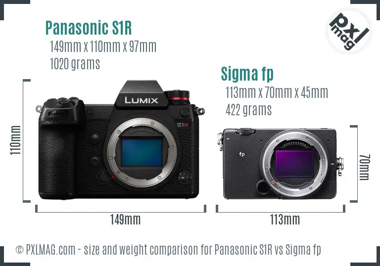 Panasonic S1R vs Sigma fp size comparison
