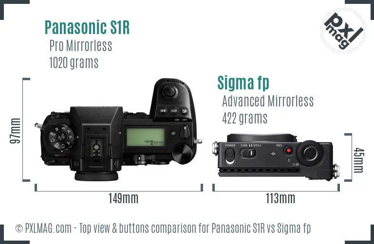 Panasonic S1R vs Sigma fp top view buttons comparison