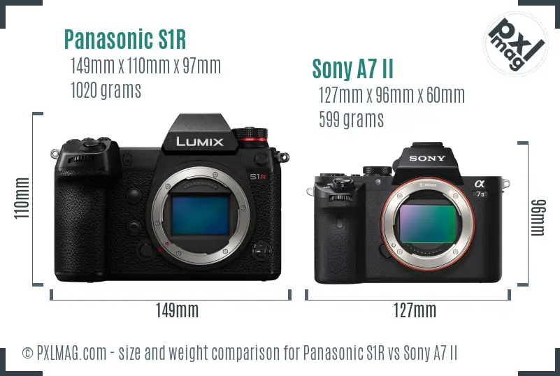 Panasonic S1R vs Sony A7 II size comparison