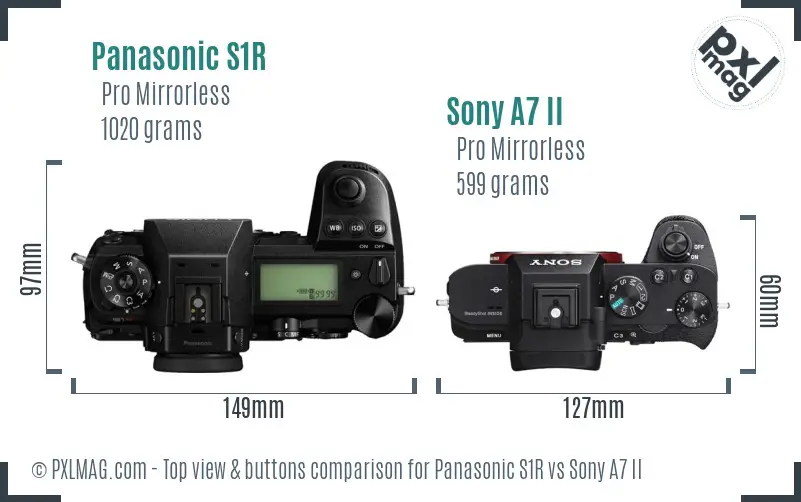 Panasonic S1R vs Sony A7 II top view buttons comparison