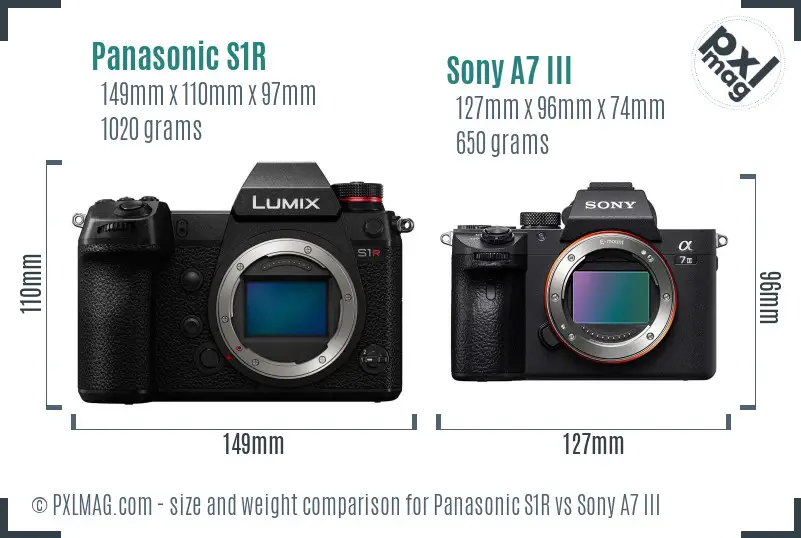 Panasonic S1R vs Sony A7 III size comparison