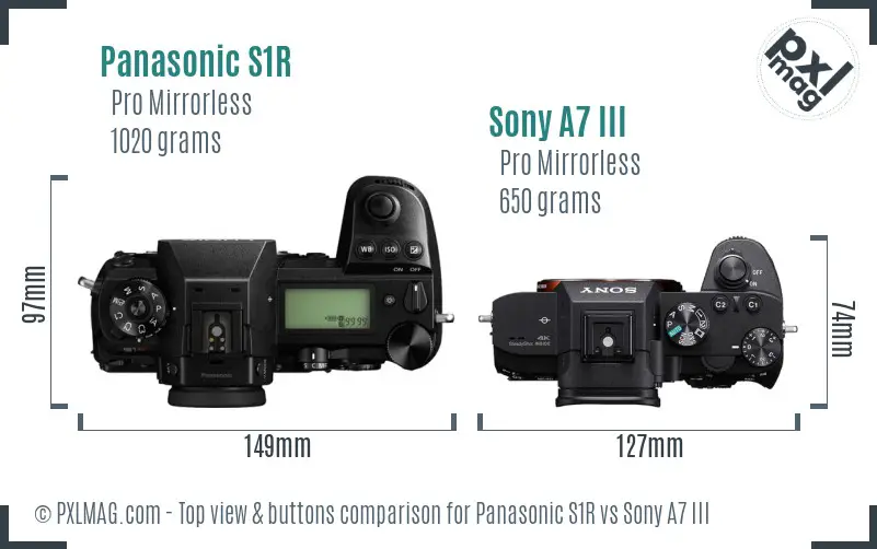 Panasonic S1R vs Sony A7 III top view buttons comparison