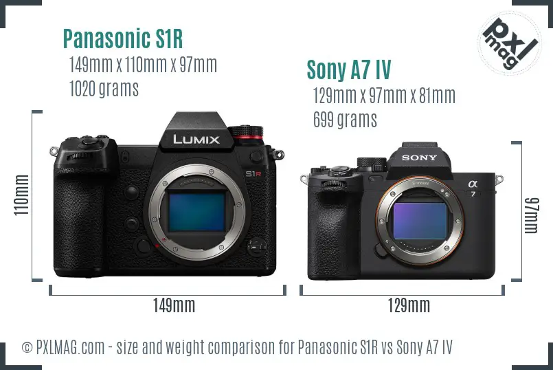 Panasonic S1R vs Sony A7 IV size comparison