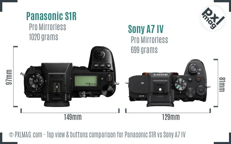Panasonic S1R vs Sony A7 IV top view buttons comparison
