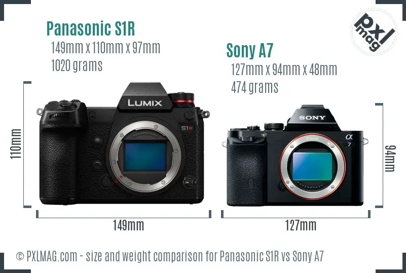 Panasonic S1R vs Sony A7 size comparison