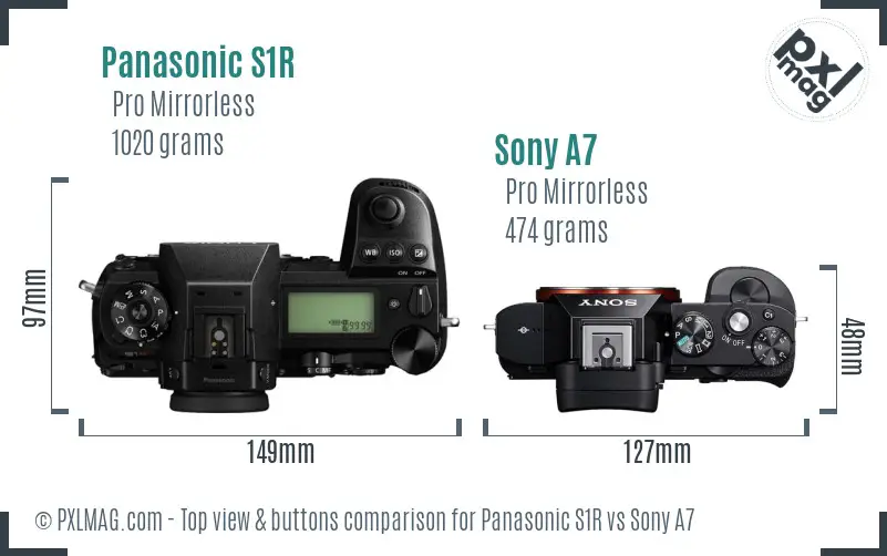 Panasonic S1R vs Sony A7 top view buttons comparison