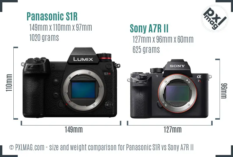 Panasonic S1R vs Sony A7R II size comparison