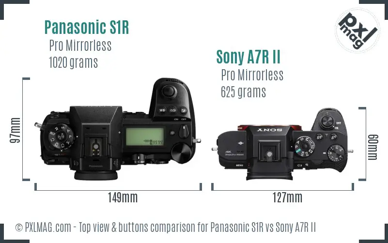 Panasonic S1R vs Sony A7R II top view buttons comparison