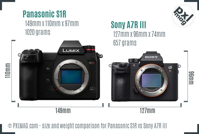 Panasonic S1R vs Sony A7R III size comparison
