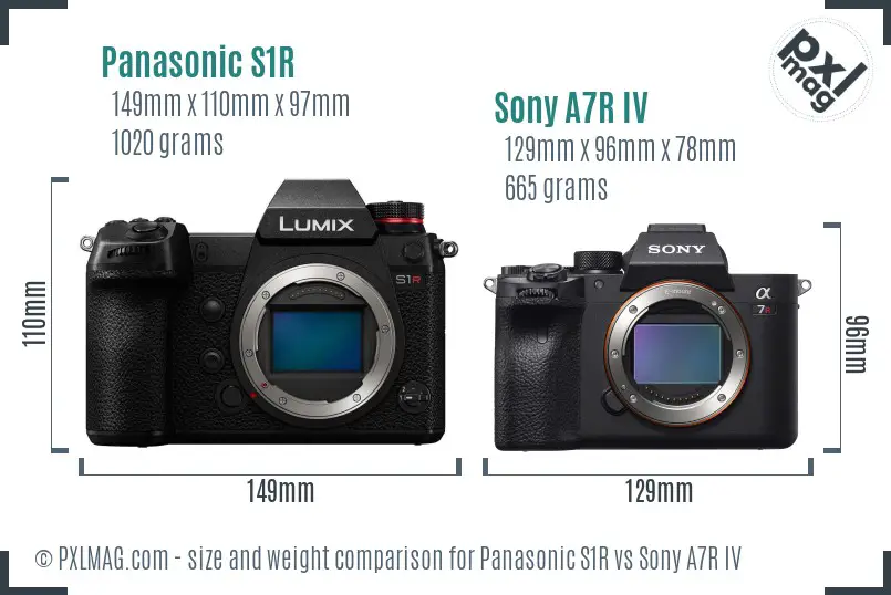 Panasonic S1R vs Sony A7R IV size comparison