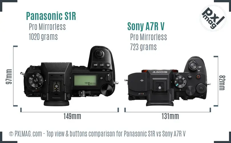 Panasonic S1R vs Sony A7R V top view buttons comparison