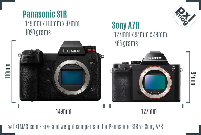 Panasonic S1R vs Sony A7R size comparison