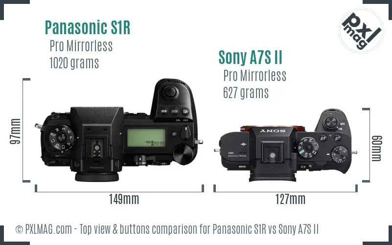 Panasonic S1R vs Sony A7S II top view buttons comparison