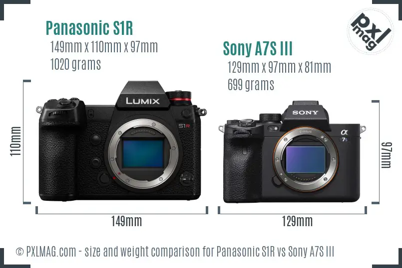 Panasonic S1R vs Sony A7S III size comparison