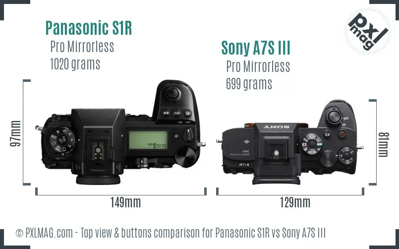 Panasonic S1R vs Sony A7S III top view buttons comparison