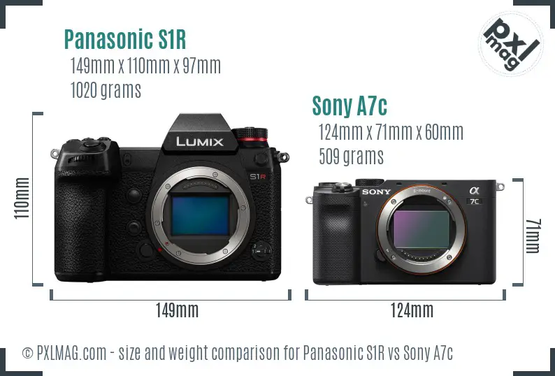 Panasonic S1R vs Sony A7c size comparison