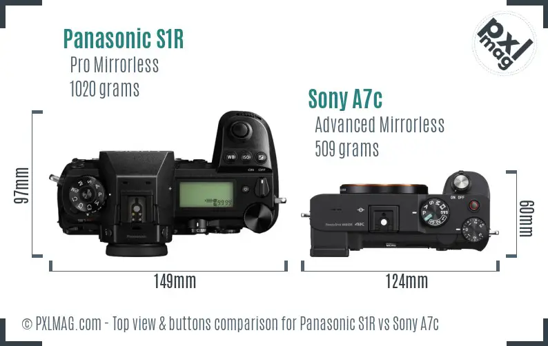 Panasonic S1R vs Sony A7c top view buttons comparison