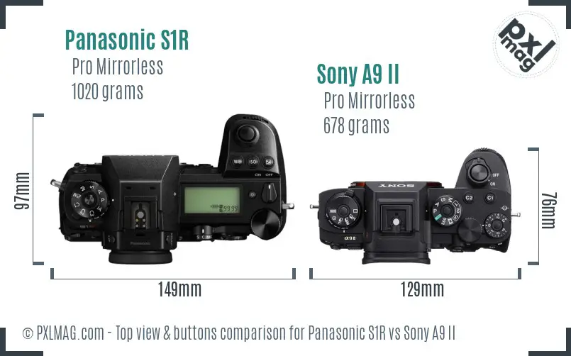 Panasonic S1R vs Sony A9 II top view buttons comparison