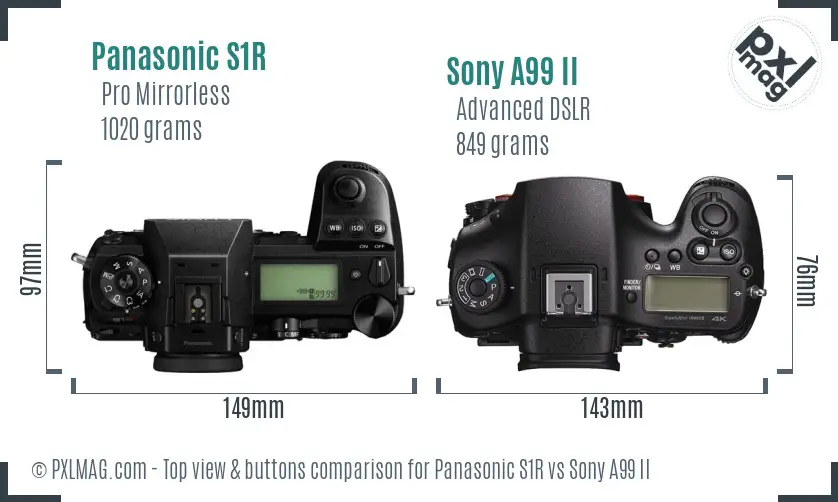 Panasonic S1R vs Sony A99 II top view buttons comparison