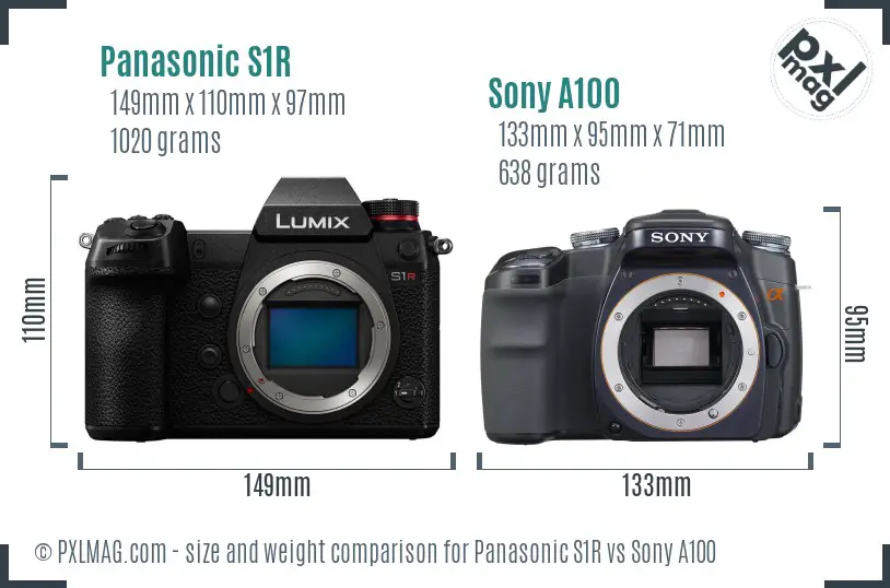 Panasonic S1R vs Sony A100 size comparison