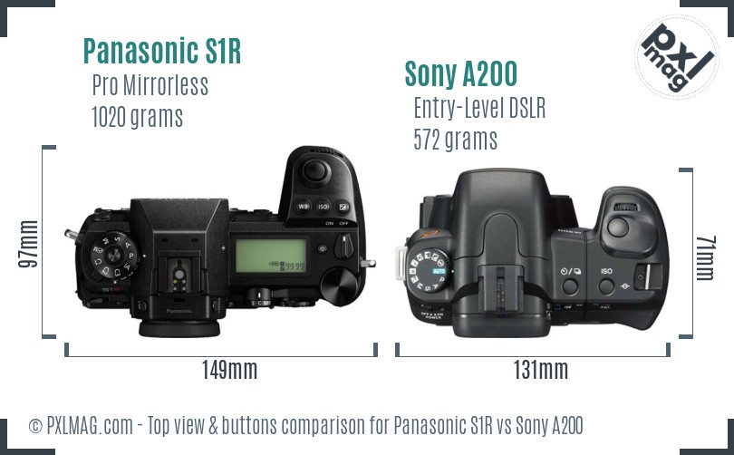 Panasonic S1R vs Sony A200 top view buttons comparison
