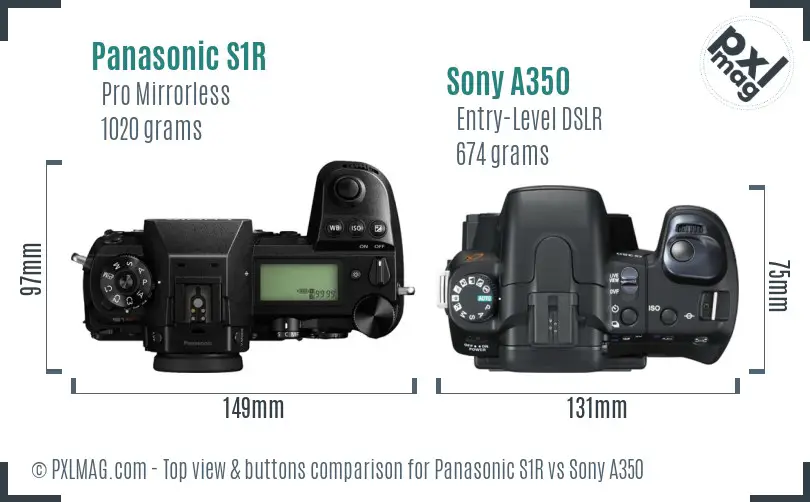 Panasonic S1R vs Sony A350 top view buttons comparison