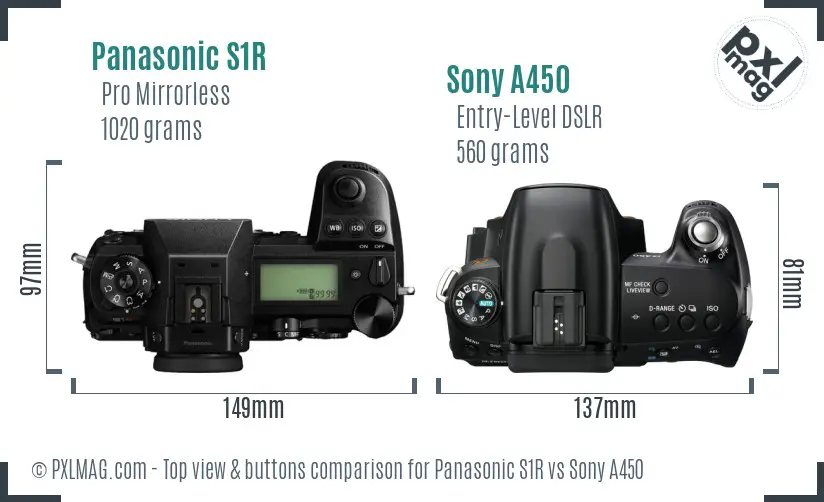 Panasonic S1R vs Sony A450 top view buttons comparison