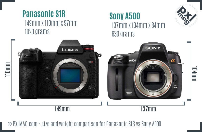 Panasonic S1R vs Sony A500 size comparison