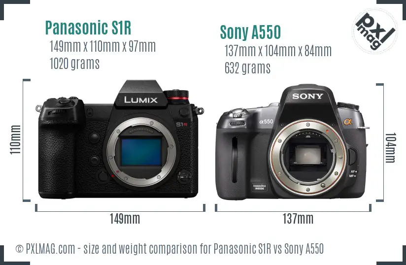 Panasonic S1R vs Sony A550 size comparison