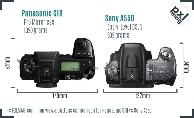 Panasonic S1R vs Sony A550 top view buttons comparison