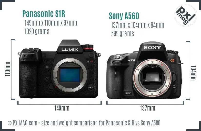 Panasonic S1R vs Sony A560 size comparison