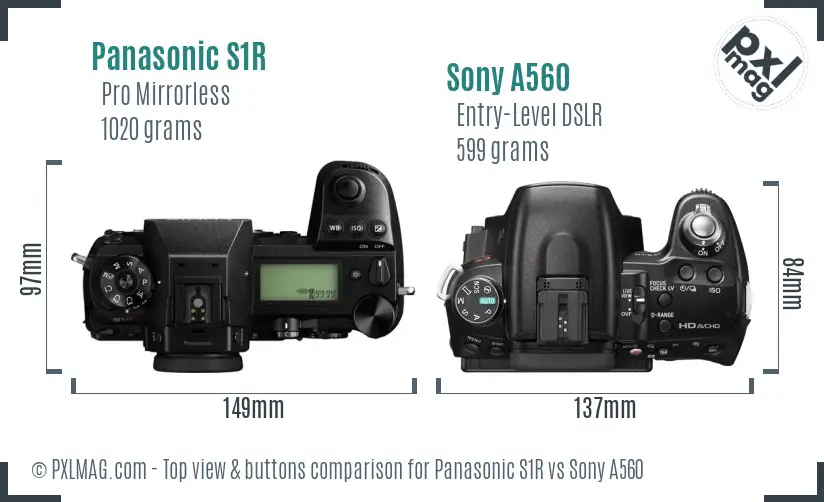 Panasonic S1R vs Sony A560 top view buttons comparison