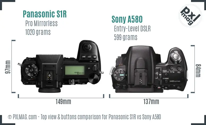 Panasonic S1R vs Sony A580 top view buttons comparison