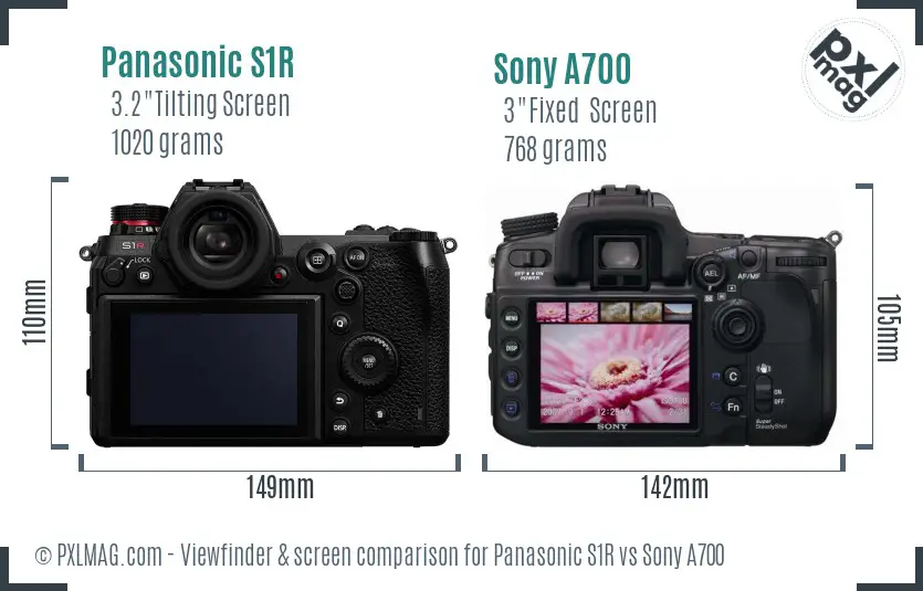 Panasonic S1R vs Sony A700 Screen and Viewfinder comparison