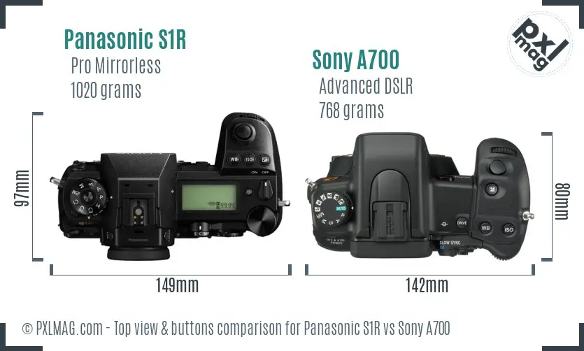 Panasonic S1R vs Sony A700 top view buttons comparison