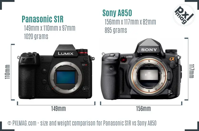 Panasonic S1R vs Sony A850 size comparison
